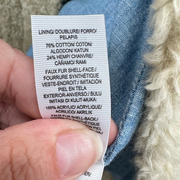 LUCKY BRAND Faux sherpa cream snap button American style woman trucker jacket L - Picture 7 of 15
